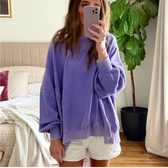 AE Oversized Big Hug Waffle PURPLE Sweatshirt S - Picture 2 of 9